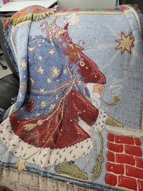 Sofa Tapestry Santa Christmas "Believe", Holiday Fringe 45x72"